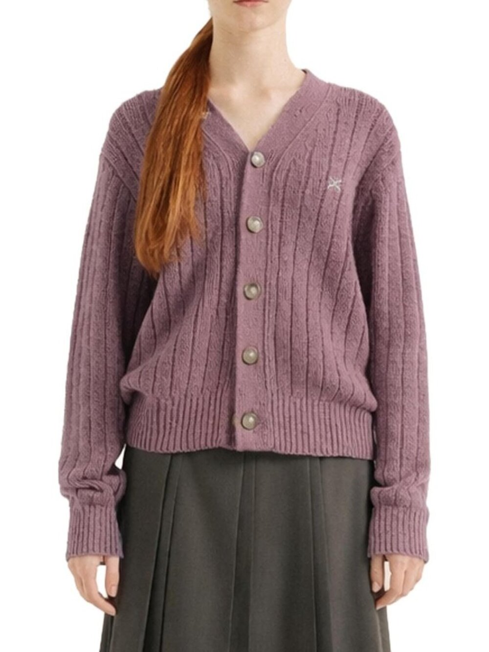 Cozy Oversized Boucle Cardigan | Button-Front V-Neck Knit | Logo Embroidery